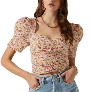 ASTR Floral Pintuck Pleated Crop Top